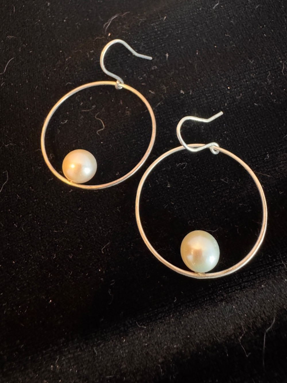 Sterling Silver Hoop Earrings with Ivory Pearl Accent Artisan William White UK